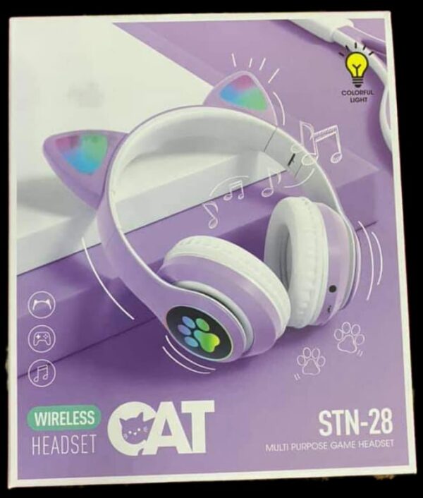 LED Flash Cute Cat Rars Wireless Headphones (P-891) - Image 2