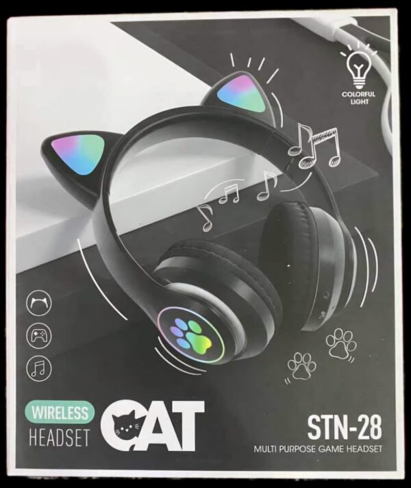 LED Flash Cute Cat Rars Wireless Headphones (P-891)