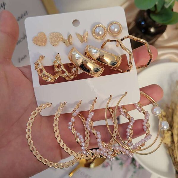 Fashionable New Trendy 9 Pairs Earring Set (P-622) - Image 2