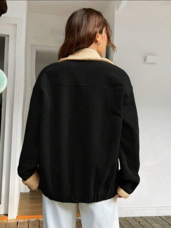 Unisex Long Corduroy Jacket Black (P-878)