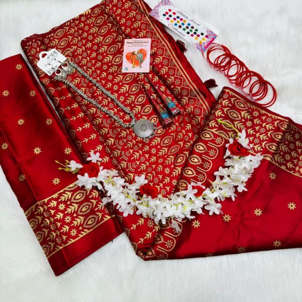 Afsan Red Saree comboo (P-1047)